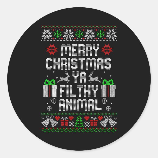 Pegatina Redonda Merry Christmas Animal Filthy Ya Xmas Pajama  (Anverso)