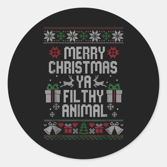 Pegatina Redonda Merry Christmas Animal Filthy Ya Xmas Pajama  (Anverso)