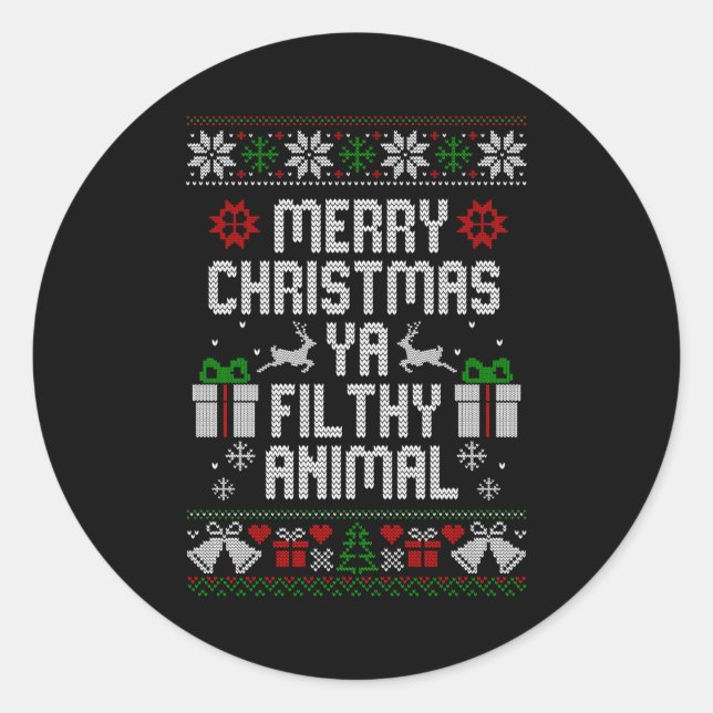 Pegatina Redonda Merry Christmas Animal Filthy Ya Xmas Pajama Long  (Anverso)