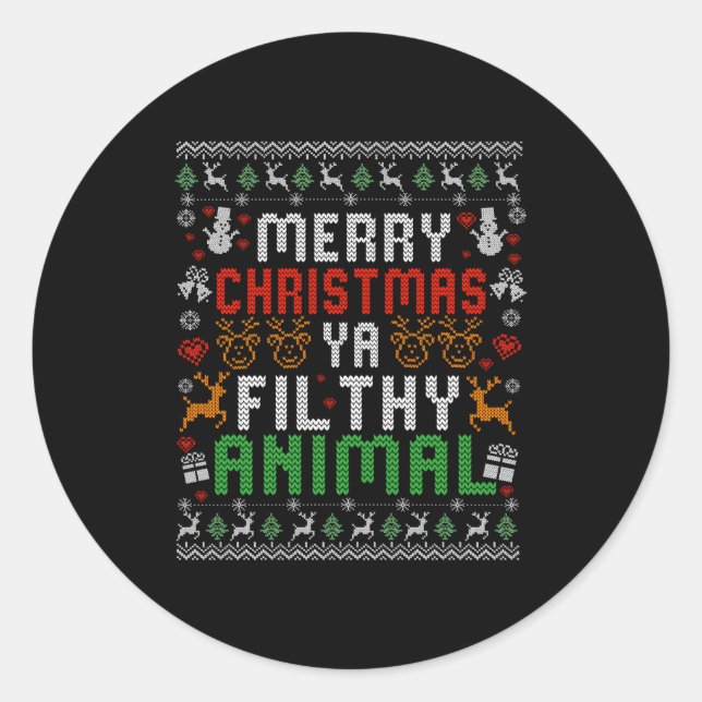 Pegatina Redonda Merry Christmas Animal Filthy Ya Xmas Pajama Shirt (Anverso)