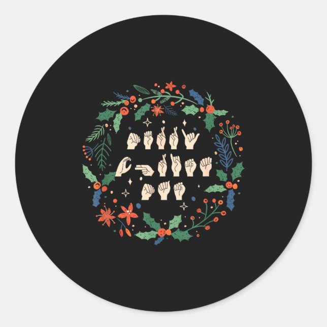 Pegatina Redonda Merry Christmas Asl Sign Language Deaf Sped Women  (Anverso)