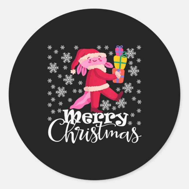 Pegatina Redonda Merry Christmas Axolotl Funny Christmas Snowflakes (Anverso)