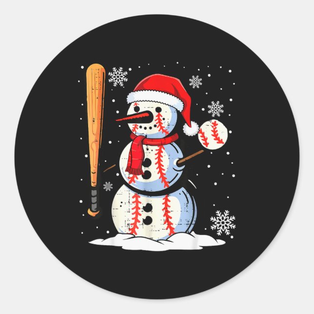 Pegatina Redonda Merry Christmas Baseball Snowman Holiday Srts Xmas (Anverso)