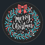 Pegatina Redonda Merry Christmas Berry Wreath<br><div class="desc">Merry Christmas Berry Wreath Classic Round Pegatina</div>