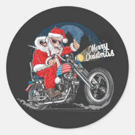 Pegatina Redonda Merry Christmas Biker Santa