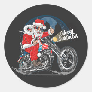 Pegatina Redonda Merry Christmas Biker Santa