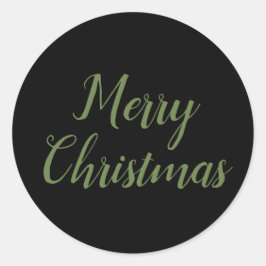 Pegatina Redonda Merry Christmas Black Green Script Typography