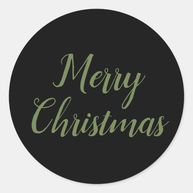 Pegatina Redonda Merry Christmas Black Green Script Typography (Anverso)