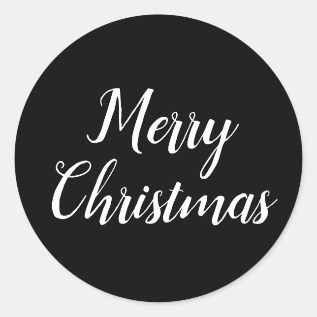 Pegatina Redonda Merry Christmas Black White Script Typography (Anverso)