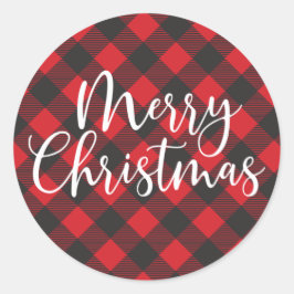 Pegatina Redonda Merry Christmas Buffalo Plaid