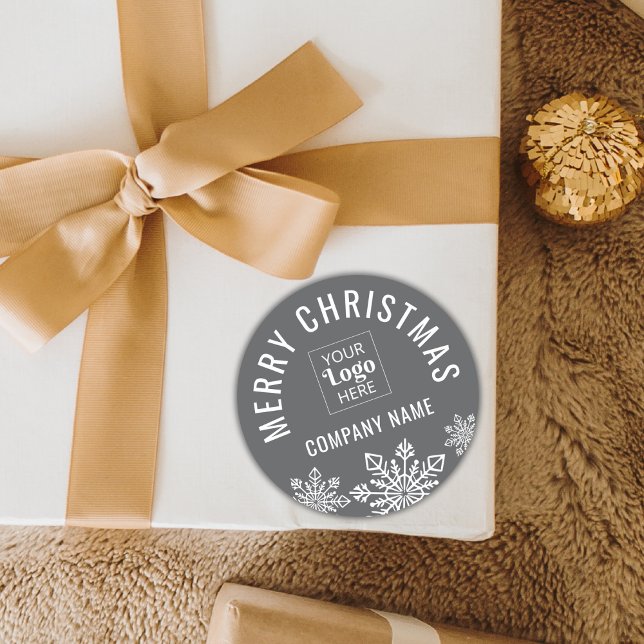 Pegatina Redonda Merry Christmas Business Logo Company Name Gray (Subido por el creador)