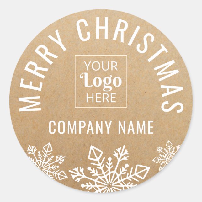 Pegatina Redonda Merry Christmas Business Logo Name Kraft Look (Anverso)