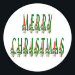 Pegatina Redonda Merry Christmas Candle Font<br><div class="desc">Feliz Navidad Holly con las Velas Rojas Holiday Fuente Imagen tipográfica en el producto. Esta imagen de personalizable se ve festiva en cualquier producto.</div>