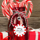 Pegatina Redonda Merry Christmas Candy Cane Personalizado<br><div class="desc">Caña de caramelo de rayas rojas y blancas con un mensaje de Feliz Navidad.</div>
