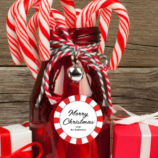 Pegatina Redonda Merry Christmas Candy Cane Personalizado