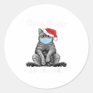 Pegatina Redonda Merry Christmas Cat Face Mask Kitten Santa
