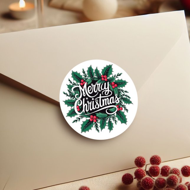Pegatina Redonda Merry Christmas Cherries & Holly Envelope Seal (Subido por el creador)