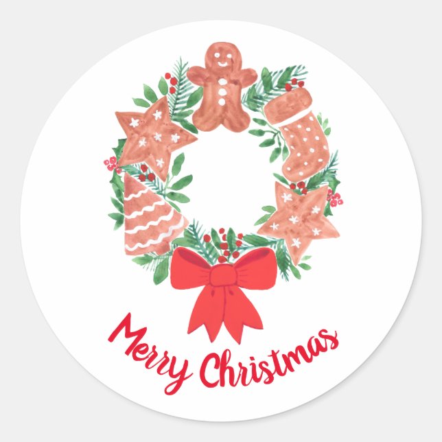 Pegatina Redonda Merry Christmas Cookie Wreath (Anverso)