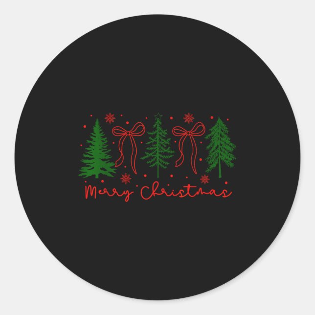 Pegatina Redonda Merry Christmas Coquette Bow And Tree Retro Xmas H (Anverso)