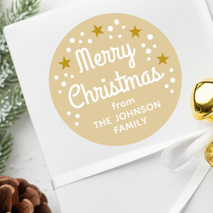 Pegatina Redonda Merry Christmas Custom Name Simple Gold