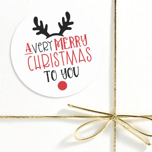 Pegatina Redonda Merry Christmas Cute Moderna Typografía