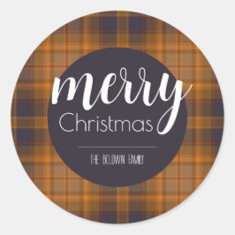 Pegatina Redonda Merry Christmas Dark Plaid