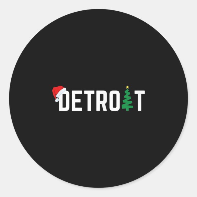 Pegatina Redonda Merry Christmas Detroit Happy Holidays Michigan Sa (Anverso)
