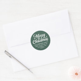 Pegatina Redonda Merry Christmas, dirección de retorno verde clásic