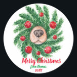 Pegatina Redonda Merry Christmas Dog Lover Perro Mom Dog Dad Cute<br><div class="desc">¡Pasa la alegría de las vacaciones con nuestro perro amante de la corona de Navidad! Perfecto para celebrar la temporada festiva mientras muestra su amor por los perros, este pegatina le agrega un toque delicioso a su decoración, regalos o objetos personales. Características: Diseño encantador: Este pegatina presenta una bella corona...</div>