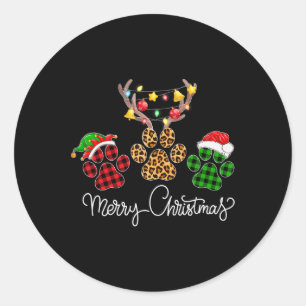 Pegatina Redonda Merry Christmas Dog Paws Luce Búfalo Tapado Y