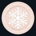 Pegatina Redonda Merry Christmas editable snowflake gold<br><div class="desc">Simple fresco Feliz Navidad editable blanco copo de nieve dorado rosado.</div>