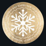 Pegatina Redonda Merry Christmas editable snowflake gold<br><div class="desc">Fresco simple Feliz Navidad editable oro de copo de nieve blanco</div>