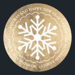 Pegatina Redonda Merry Christmas editable snowflake gold<br><div class="desc">Fresco simple Feliz Navidad editable oro de copo de nieve blanco</div>
