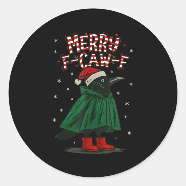 Pegatina Redonda Merry Christmas F-caw-f Crow Santa Black Bird Xmas (Anverso)