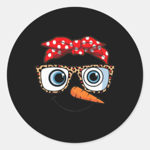 Pegatina Redonda Merry Christmas Face Navidades Snowman Leopard Pri