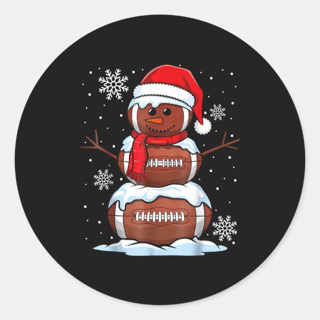 Pegatina Redonda Merry Christmas Football Snowman Holiday Srts Xmas (Anverso)