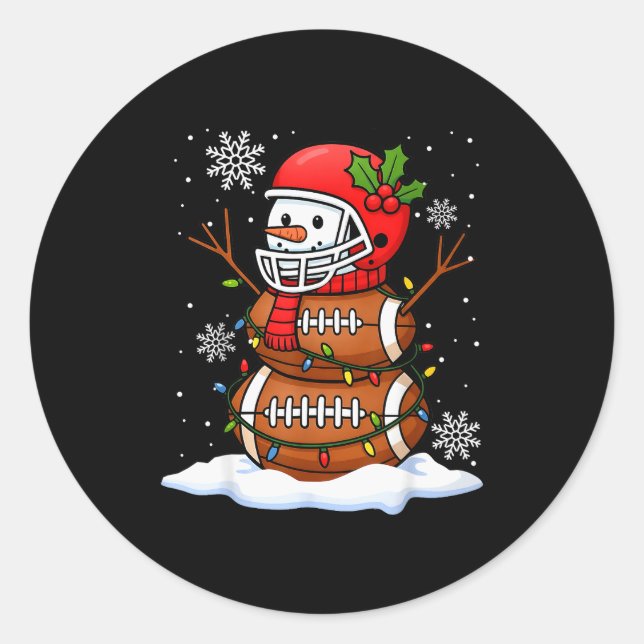 Pegatina Redonda Merry Christmas Football Snowman Holiday Srts Xmas (Anverso)