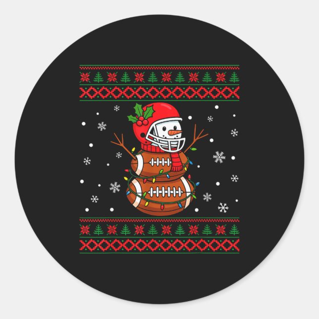 Pegatina Redonda Merry Christmas Football Snowman Holiday Ugly Xmas (Anverso)