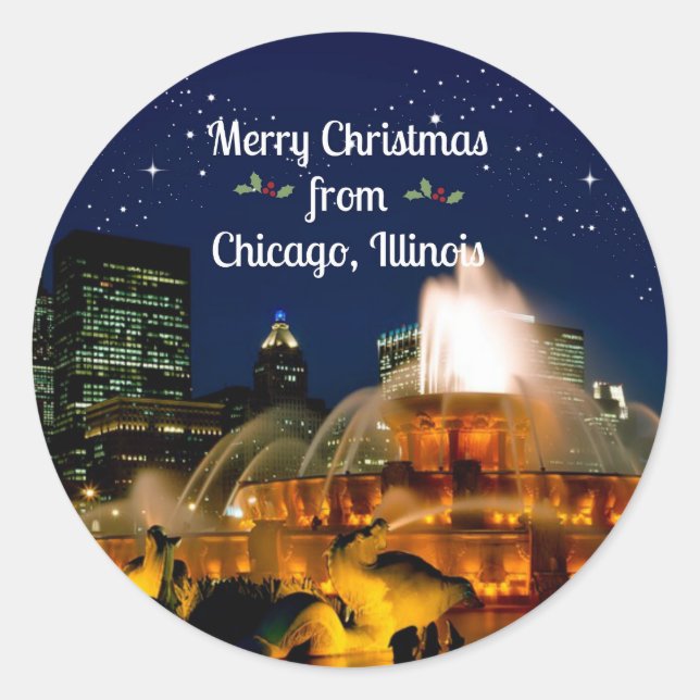 Pegatina Redonda Merry Christmas from Chicago, Illinois (Anverso)