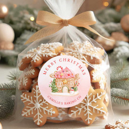 Pegatina Redonda Merry Christmas Gingerbread House Holiday
