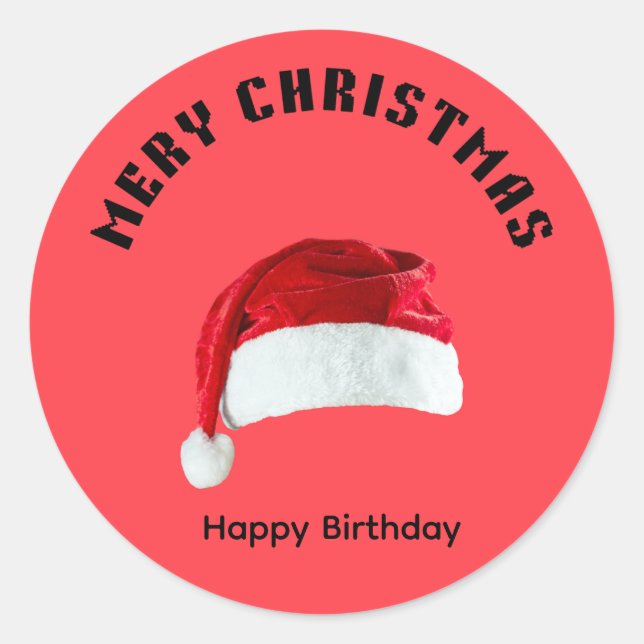 Pegatina Redonda Merry Christmas Gingerbread Man with Santa Hat Vec (Anverso)