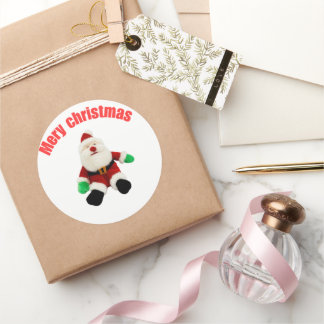 Pegatina Redonda Merry Christmas Gingerbread Man with Santa Hat Vec