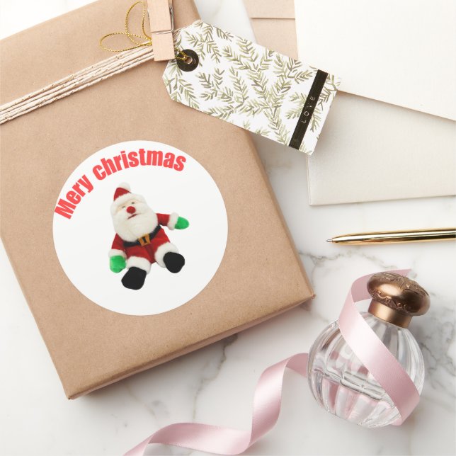 Pegatina Redonda Merry Christmas Gingerbread Man with Santa Hat Vec (Regalar)