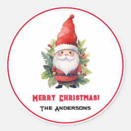 Pegatina Redonda Merry Christmas Gnome Personalizado