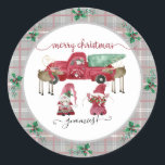Pegatina Redonda Merry Christmas Gnome Tree Farm Watercolor Rojo<br><div class="desc">"Feliz Sello para sobres o Pegatinas de color rojo de la Granja de Árbol de Regoma de Navidad". El follaje de hojas huecas y las bayas rojas rodean una adorable granja de árboles de la familia Gnome con diseño de renos. "¡Feliz Navidad, gnomos!" Borde exterior gris y blanco roto. Todas...</div>