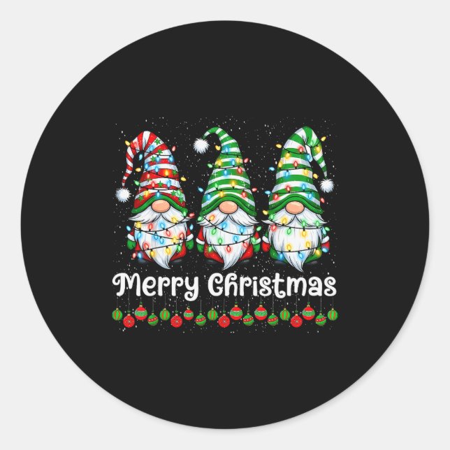 Pegatina Redonda Merry Christmas Gnomes Light Family Gnome Xmas Mat (Anverso)