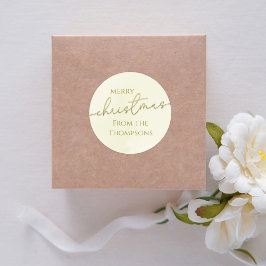 Pegatina Redonda Merry Christmas Gold Calligraphy Script Personaliz