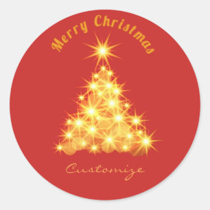 Pegatina Redonda Merry Christmas Golden Tree Thunder_Cove