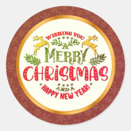 Pegatina Redonda Merry Christmas & Happy New Year Festive Holiday