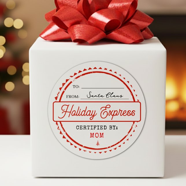 Pegatina Redonda Merry Christmas Holiday Express Mail To From (Merry Christmas Holiday Express Mail To From Classic Round Sticker
)